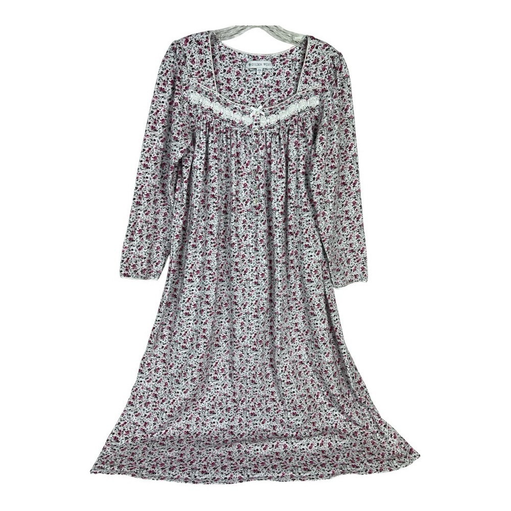 Eileen West Sz Small Ballet Gown Pink Floral Print Long Sleeve Cotton EUC